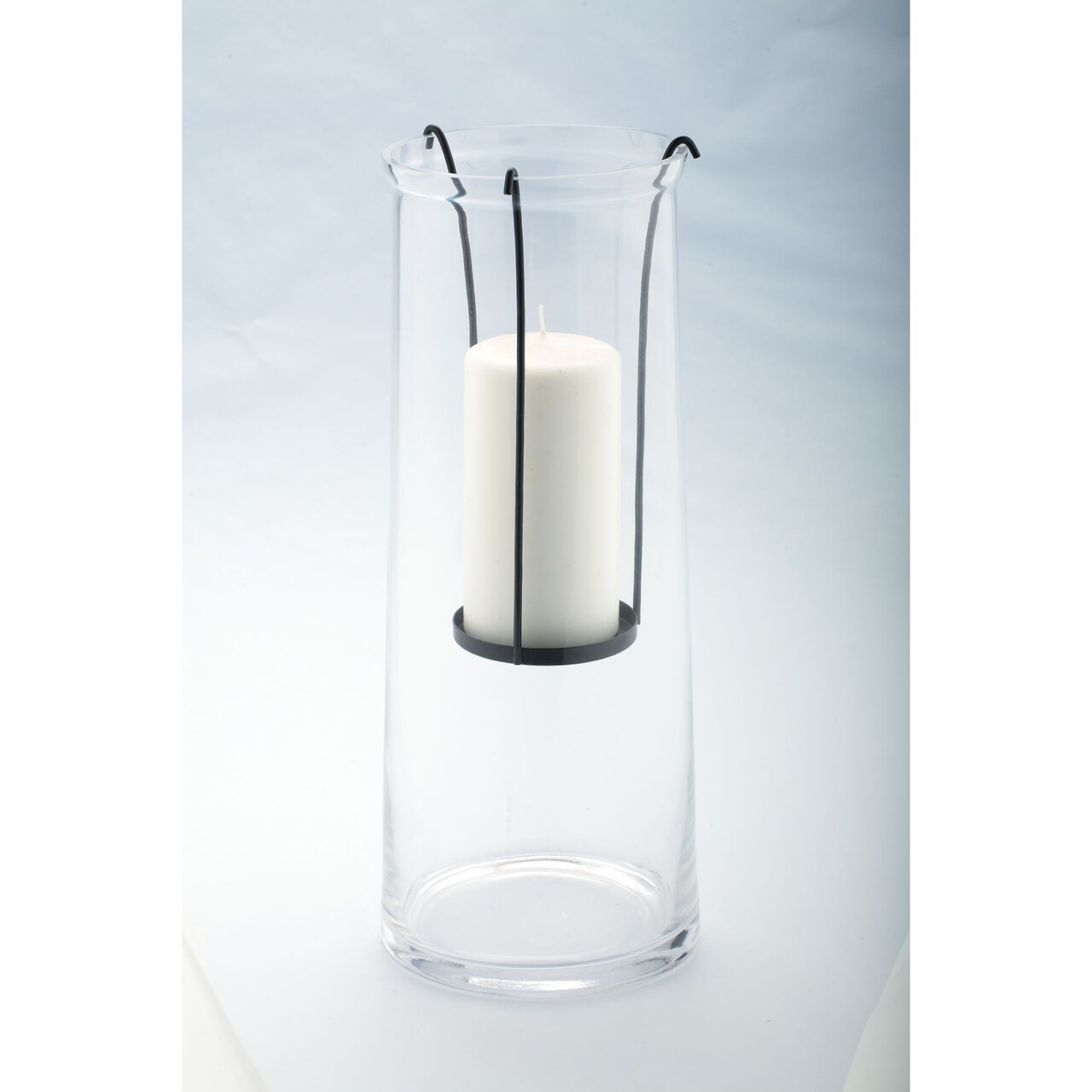 CC Home Furnishings 16.5" Clear Glass Hurricane with Black Suspended Votive Candle Holder